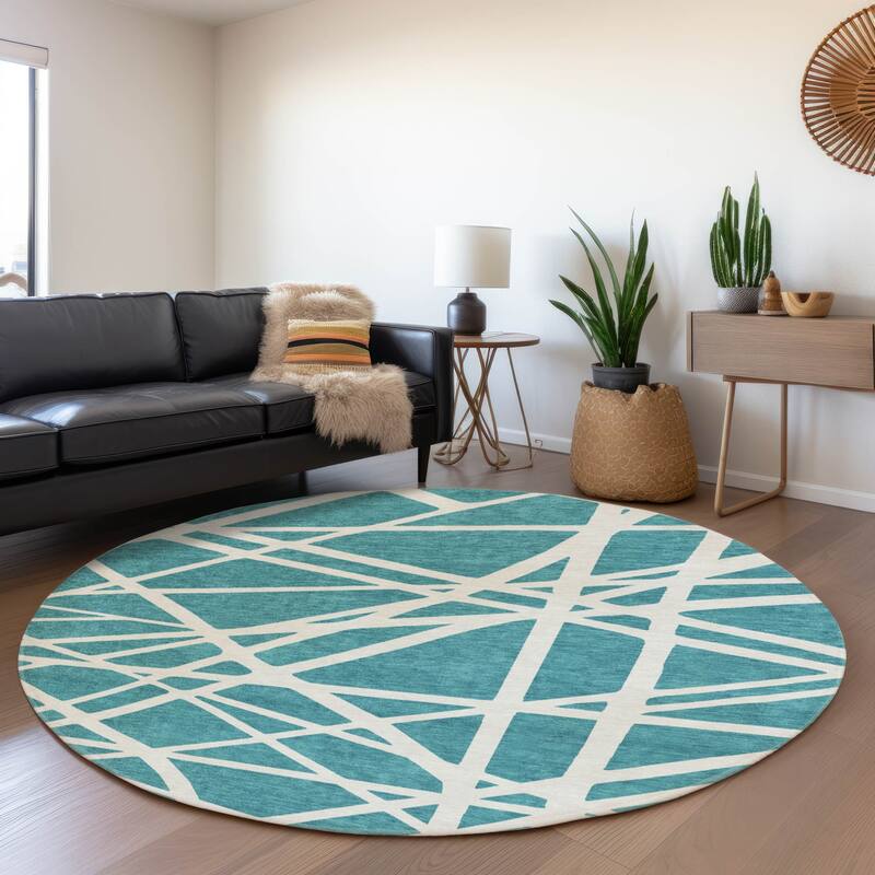 Premium Washable Super Soft Contemporary Harvey Mayfield Rug - Teal - 8' x 8'