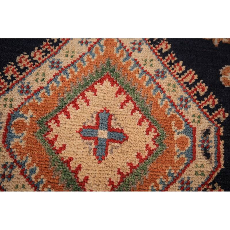 Dark Navy Blue Kazak Oriental Foyer Rug Hand-Knotted Wool Carpet - 2'0" x 3'0"