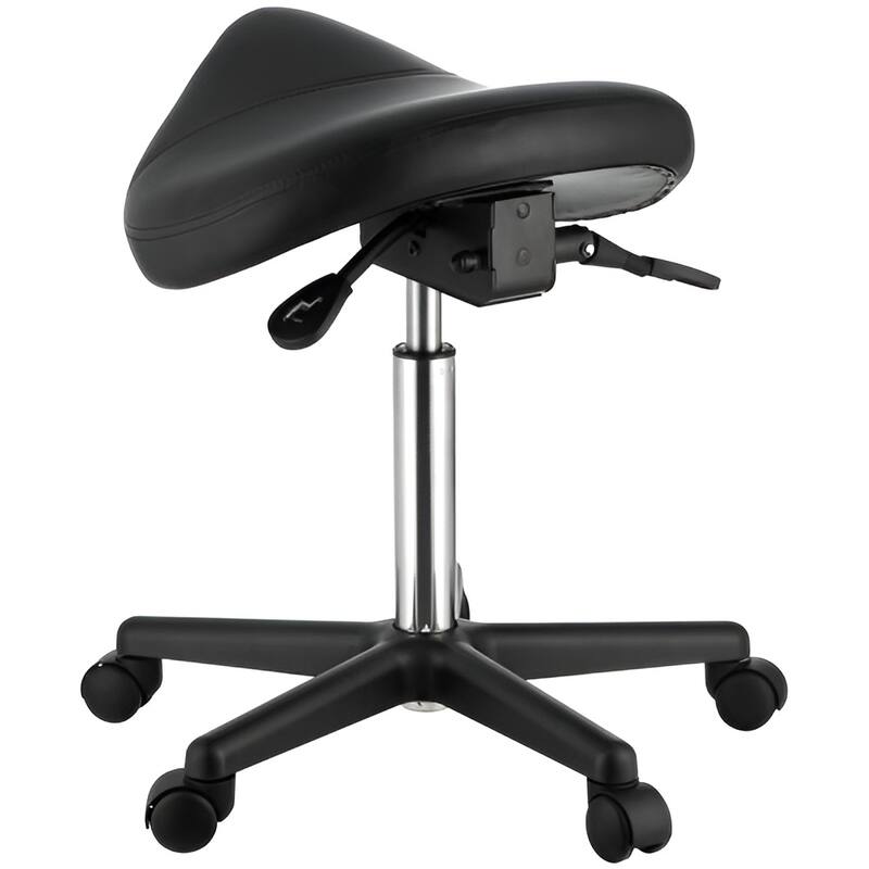 Black Saddle Stool 400 lbs Capacity w/ith Adjustable Seat & Wheels - 21.3x21.3x20.1