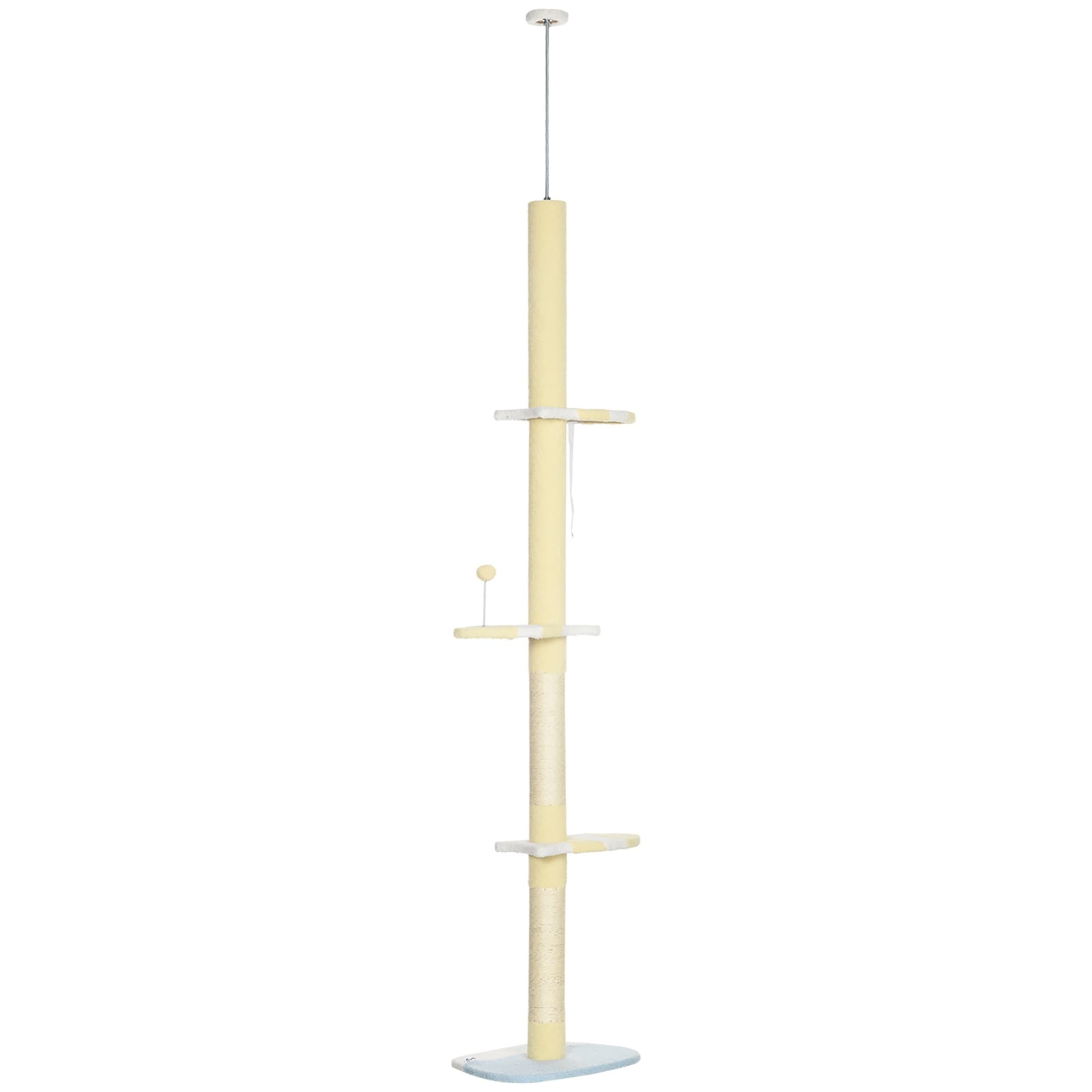 PawHut 87"-103" Floor to Ceiling Cat Tree, 4 Tier Tall Height Adjustable Cat Tower with Plush Platforms, Sisal Scratching Posts