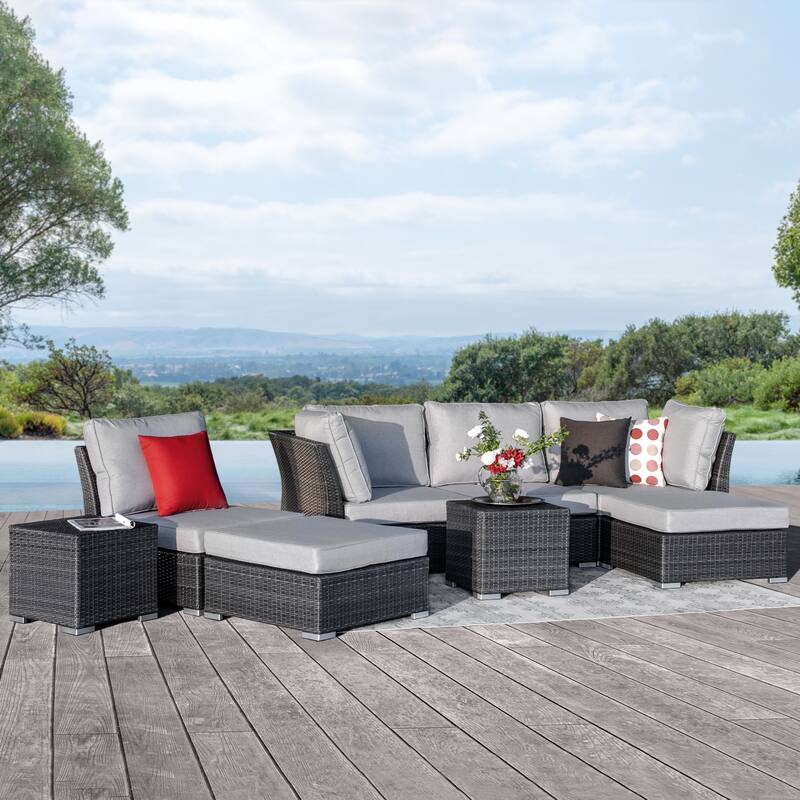Corvus 8-piece Aluminum Wicker Patio Sectional Conversation Set