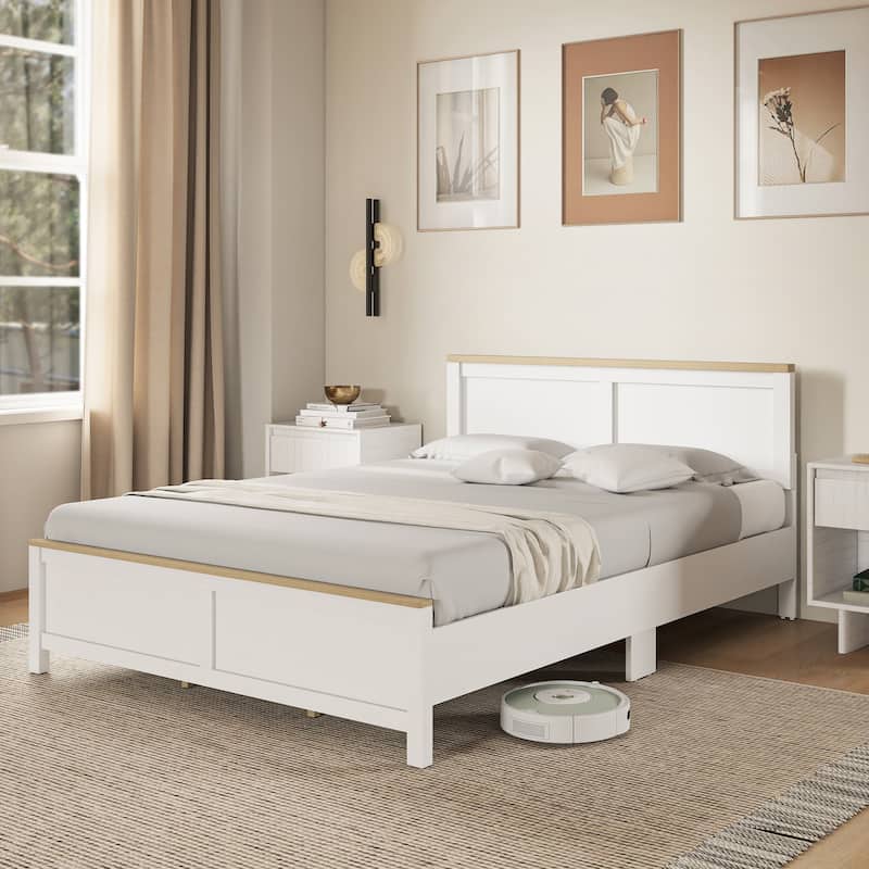 HOMCOM Queen Size Bed Frame with Headboard and Footboard, Queen Platform Bed Frame with Wooden Slats, Under-Bed Storage