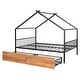 preview thumbnail 3 of 13, Black Full Size Metal House Bed with Two Drawers & Roof