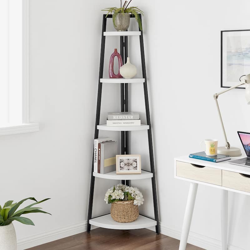 Danya B. Free-Standing 5-Tier Pyramid Industrial Corner Shelf - Black/White