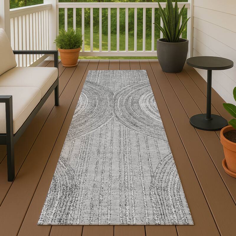 Machine Washable Indoor/ Outdoor Modern Trax Chantille Rug - Charcoal - 2'3" x 7'6"