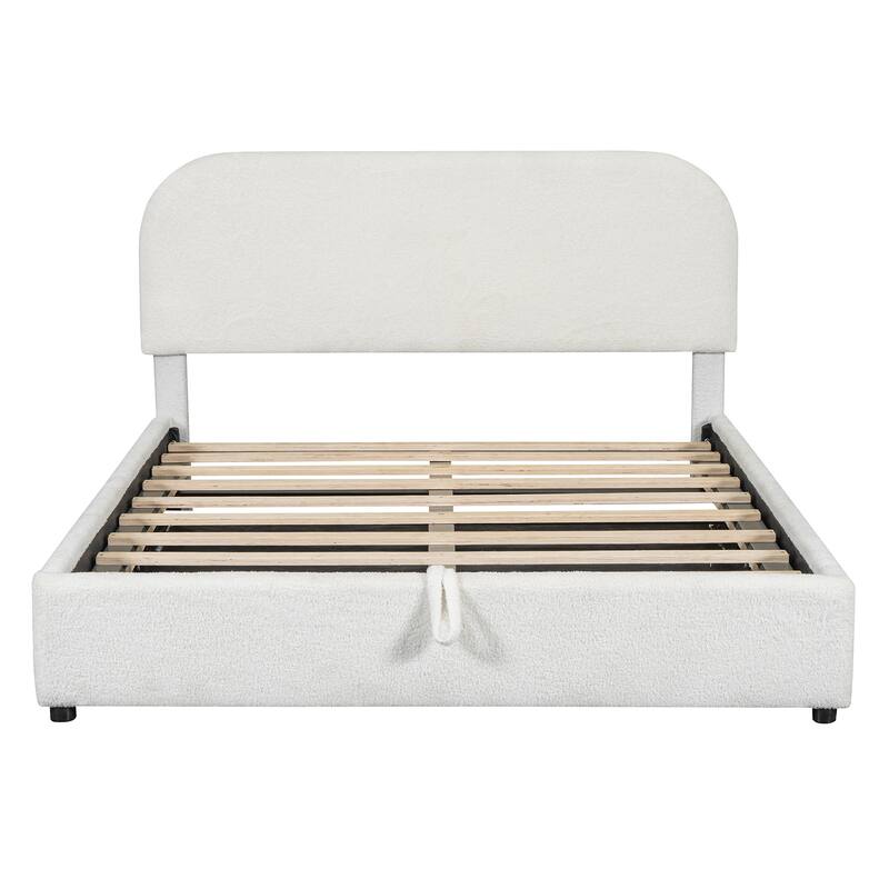 Teddy Fleece Queen Size Upholstered Platform Bed with Hydraulic Storage System