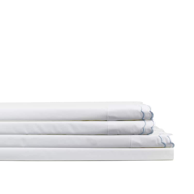 Percale Cotton Double Scalloped Embroidered Crisp Sheet Set