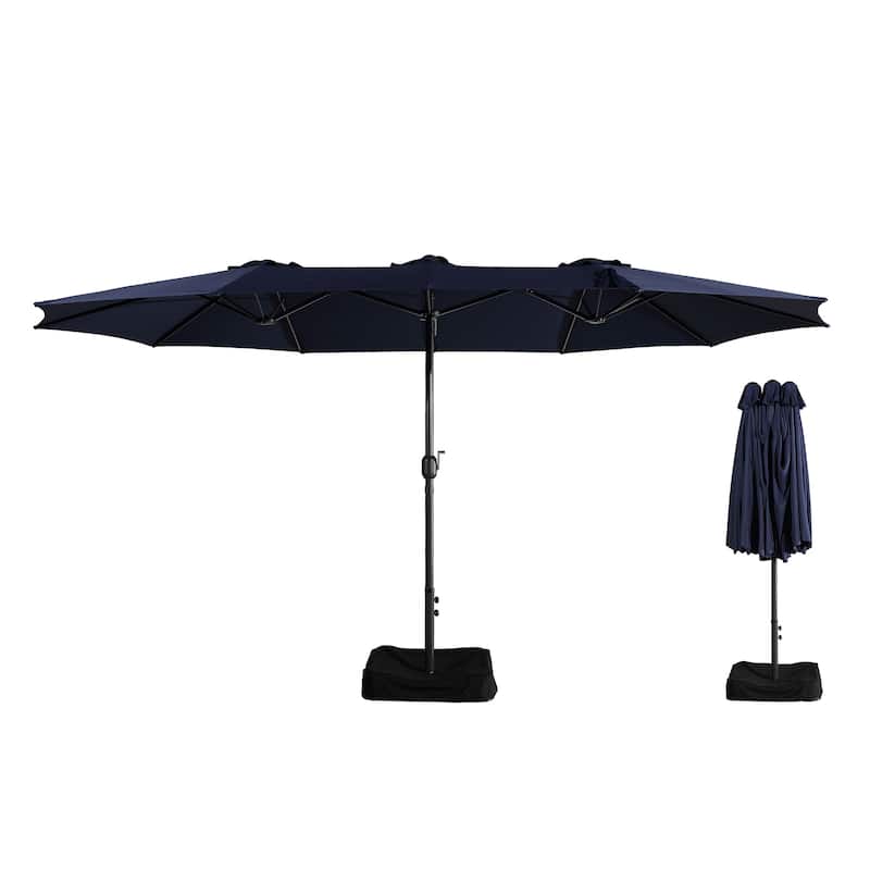 Clihome 15Ft Double-Sided Patio Market Umbrella with Base - Blue