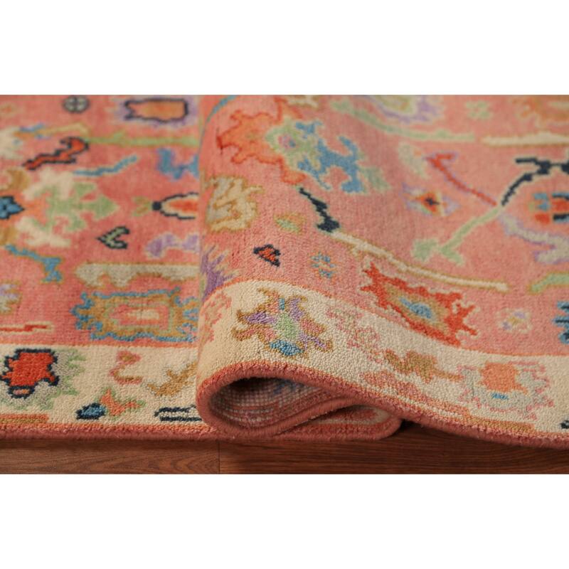 Pink Oushak Indian Runner Rug Handmade Wool Carpet - 2'7"x 7'9"