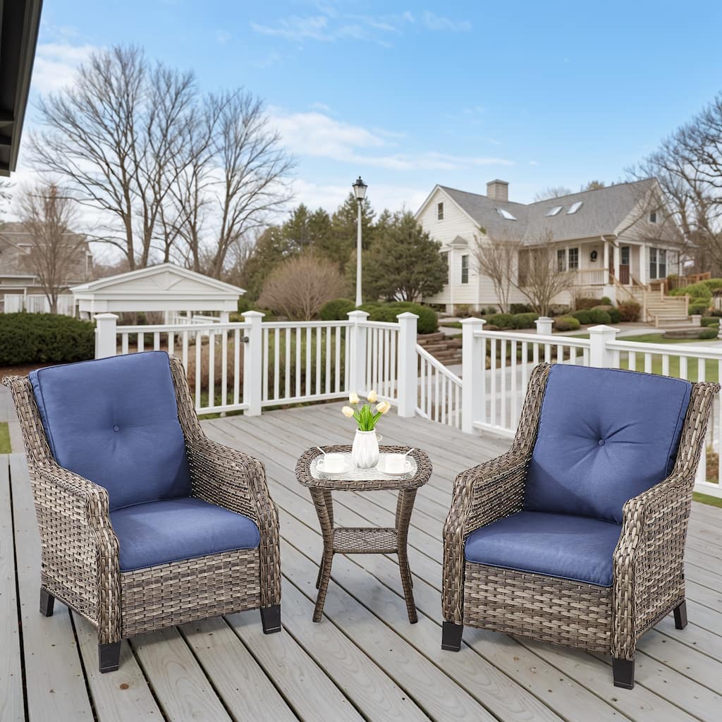 3PCS Outdoor Patio Rattan Furniture Set - Grey