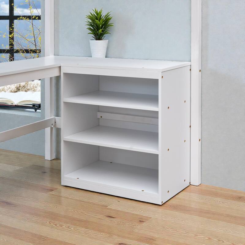 Twin Size Wooden Loft Bed with Shelves and Desk, Space-Saving Pine Wood Loft Bed with Guardrails and Ladder