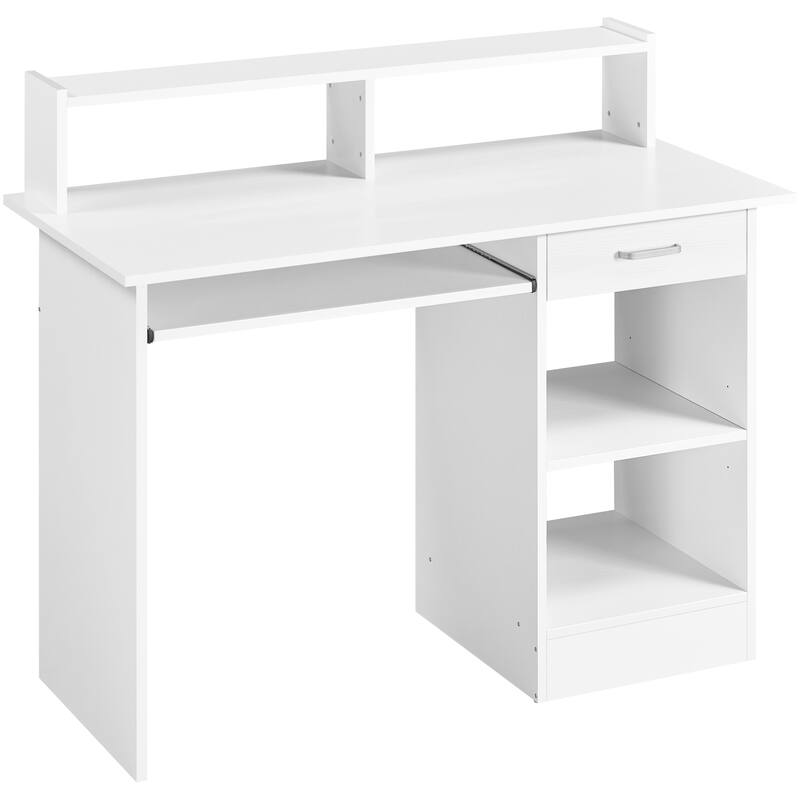 Yaheetech Computer Desk Desktop Table with Storages and Keyboard Tray - White