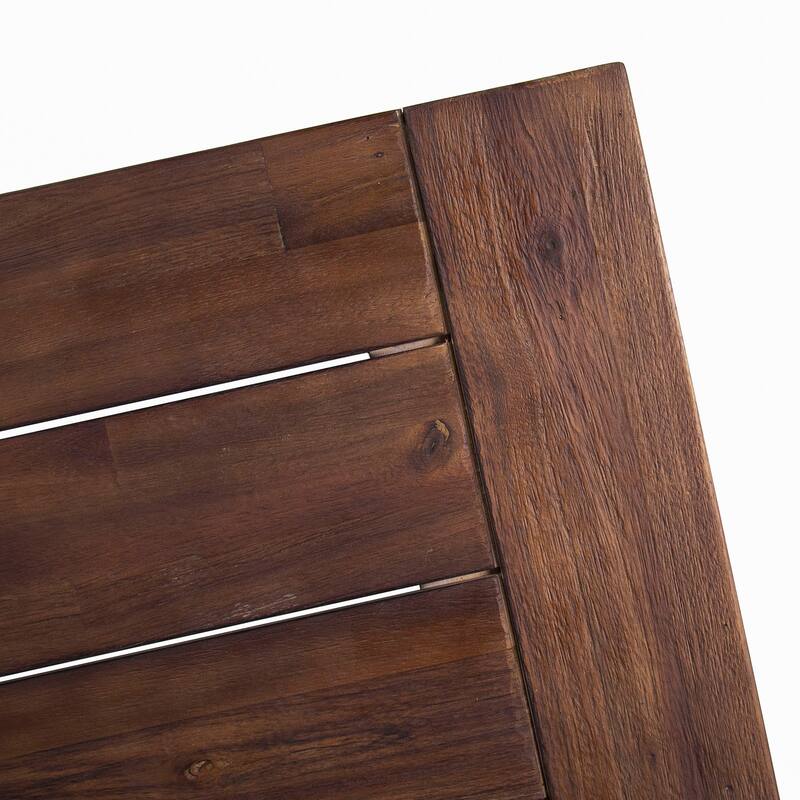 Roomfitters Outdoor Acacia Wood Dining Table with Rustic White Metal Sled Legs, Slat Top