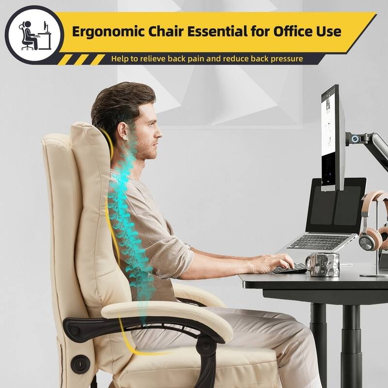 4-Point Massage Office Chair, Ergonomic Reclining Desk Chair, Retractable Footrest & Adjustable Armrests, Multiple options