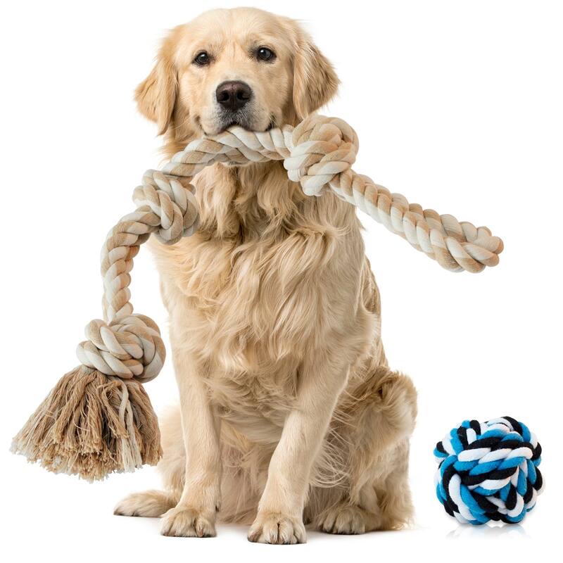 Dog Rope Toys with Interactive Ball, Heavy Duty Dog Rope Toy for Large and Medium Aggressive Chewers, Tug of War Dog Toy