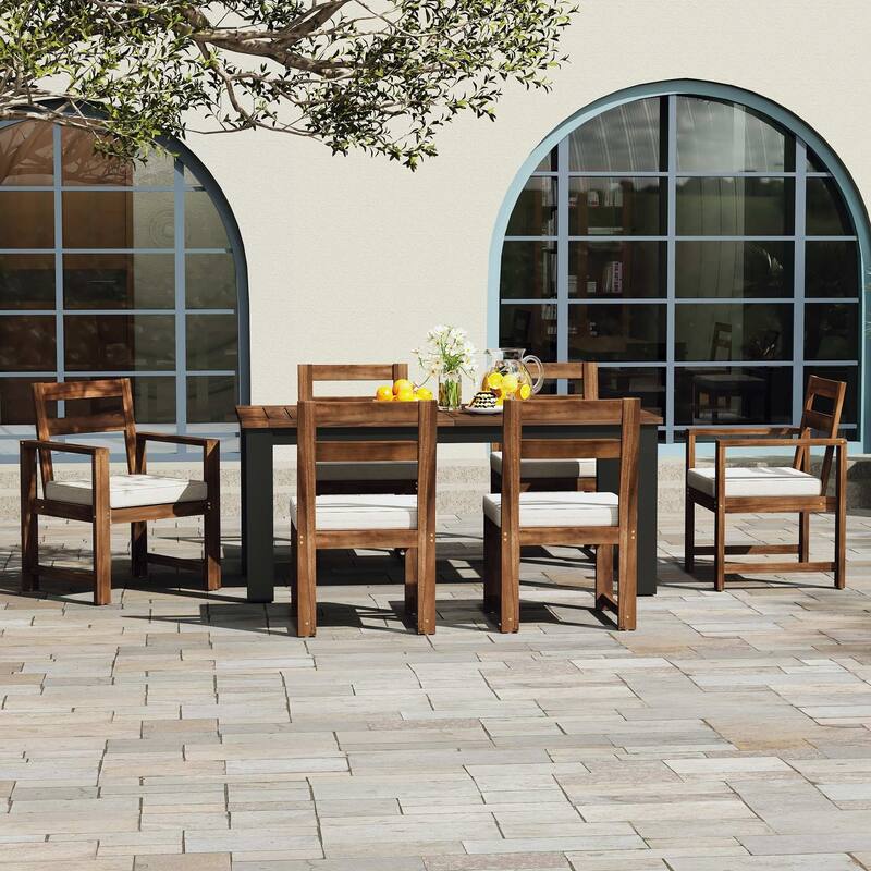 7-piece Acacia Patio Extendable Dining Set with Umbrella Hole