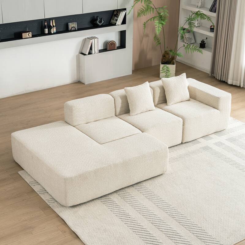 Contemporary Modular Sectional Sofa with Boucle Upholstery and Low Sofa Cushions for Flexible Seating in Modern Living Rooms