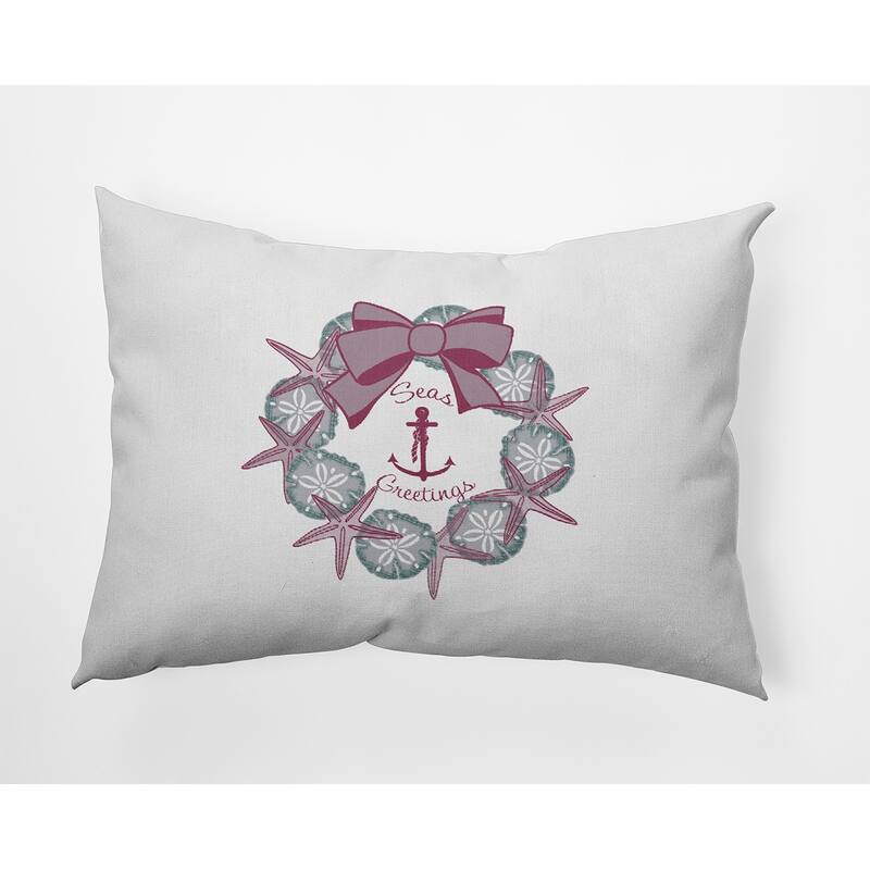 Seas and Greetings Wreath Beachy Christmas Accent Pillow - 14" x 20" - Passion Flower