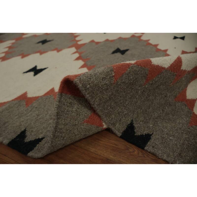 Hand Woven Oriental 100% Wool Carpet Southwestern Modern Greys & Charcoal Kilim Area Rug - 14' 1'' X 8' 4''