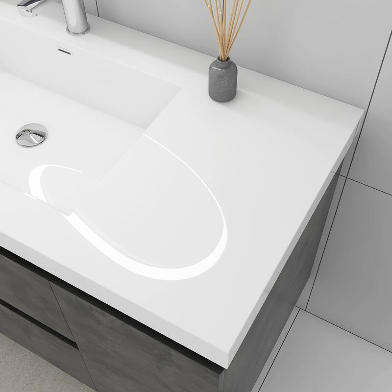 Floating Bathroom Vanity Integrated White Resin Sink