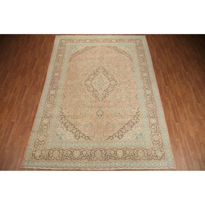 Hand Knotted Oriental 100% Wool Carpet Traditional Floral Coral Mashad Area Rug - 13' 0'' X 9' 5''