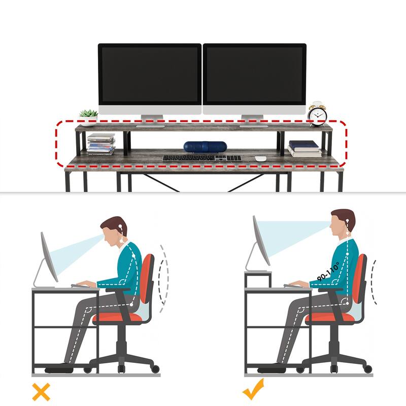 55 Inch Dual Monitor Computer Desk with Adjustable Shelves