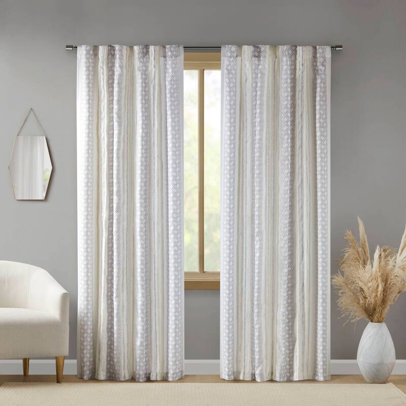 INK+IVY Ebby 2pk Poly Printed Curtain Panel with Tufted Stripe - 50x84" - White/Taupe
