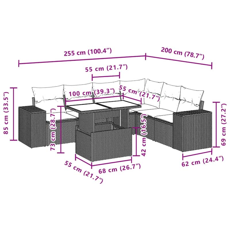 vidaXL Patio Sofa Set with Cushions Outdoor Furniture 7 Piece Poly Rattan