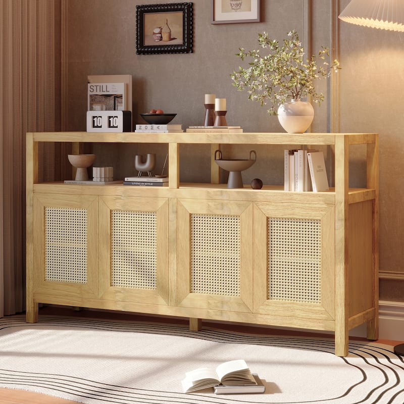Bohemian Style Rattan Buffet Storage Cabinet with Adjustable Shelves by Harper&Bright Designs - Natural