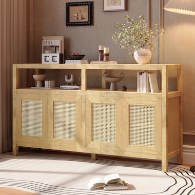 Bohemian Style Rattan Buffet Storage Cabinet with Adjustable Shelves by Harper&Bright Designs