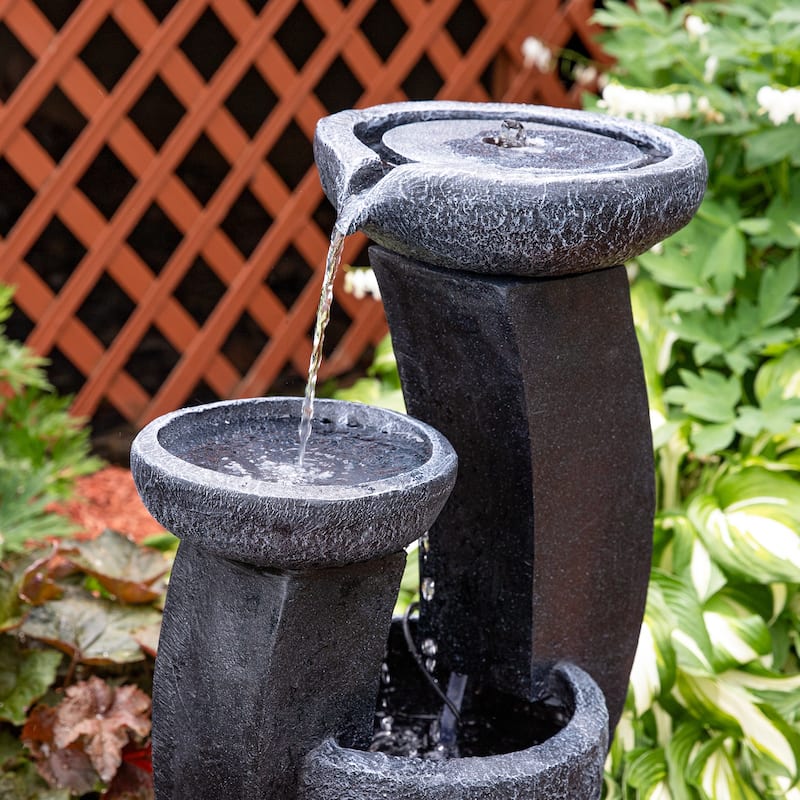 28" Modern Cascading Bowls Solar Water Fountain with Battery & LED