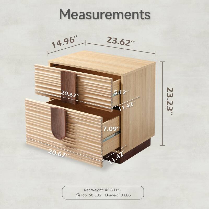 COZAYH Modern Farmhouse Dresser with Grooved Front Design, Spacious Rustic Bedside Chest for Bedroom Light Natural Wood Finish