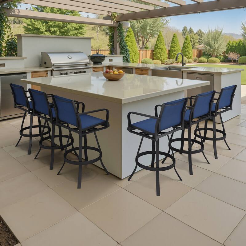 Outdoor Indoor All-weather Swivel Barstool Patio Bar Stools (Set of 2/4/6/8) - See Picture - NavyBlue - 6PC