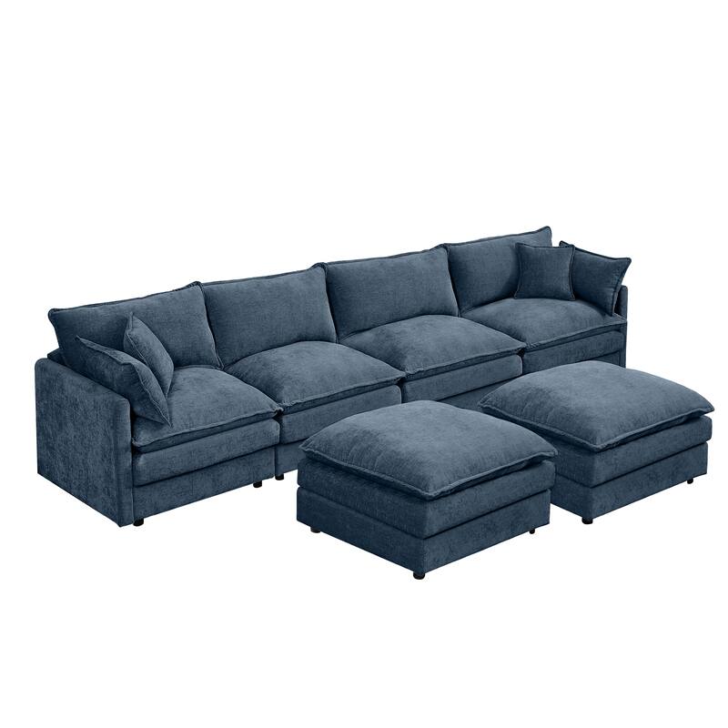 U Shaped Modular Sectional Sofa with Movable Ottoman, Comfy Chenille 4-Seater Cloud Couch, High-Resiliency Foam Deep Seat Sofa