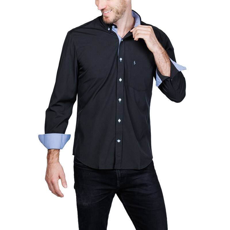 Tailorbyrd Men's Mélange Performance Button-Down Shirt - Black - XL