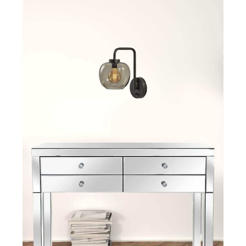 Matte Black Metal Wall Lamp with Clear Globe Shade and Edison Bulb Included - 12” x 7.50” x 12.50” (D x W x H)