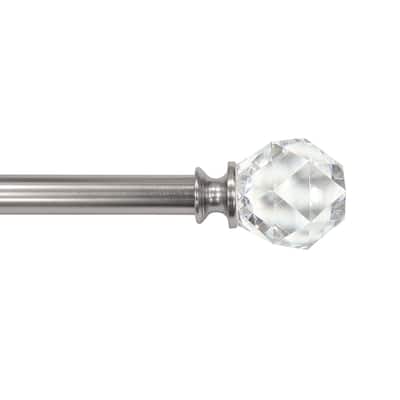 Lumi 3/4" Single Curtain Rod Set Brushed Nickel-Faceted Crystal finial