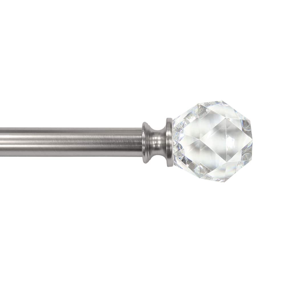 Lumi 3/4" Single Curtain Rod Set Brushed Nickel-Faceted Crystal finial