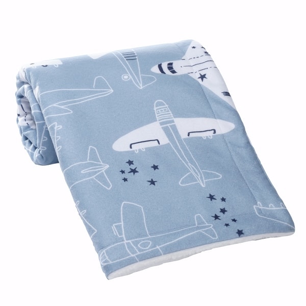 slide 2 of 8, Bedtime Originals Little Aviator Blue/White Airplane Soft Fleece Baby Blanket