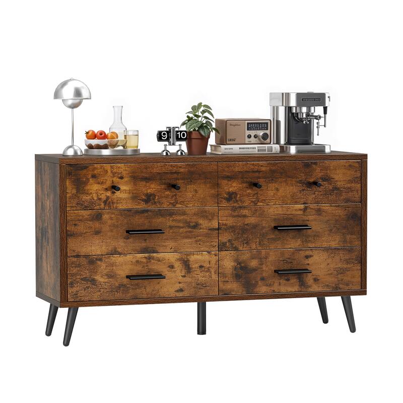 Rustic TV Stand for 65" TV, Entertainment Center with 6 Storage Drawers - Rustic Brown