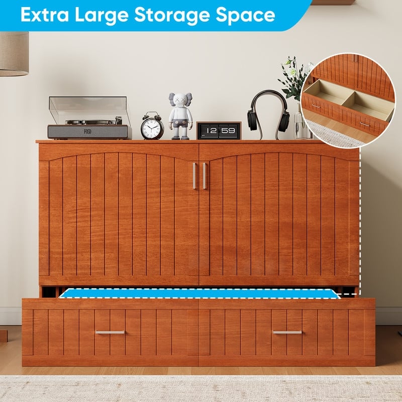 Mixoy Queen Modern Murphy Bed Cabinet with Charge Station,Mattress,Drawers