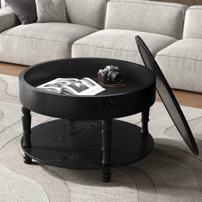 31.5" Modern Round Coffee Table with Storage and Hidden Compartment