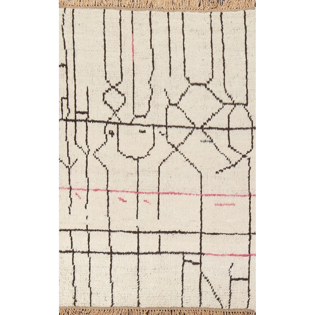 Tribal Contemporary Moroccan Wool Area Rug Hand-knotted Bedroom Carpet - 4'1" x 6'4"
