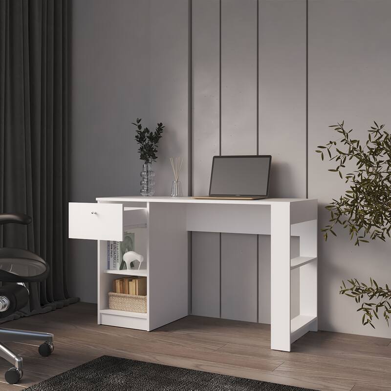 White L-shaped Computer Desk with CPU Holder