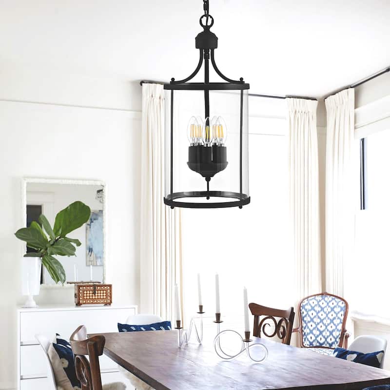 GetLedel 5-Light Glass Lantern Pendant - Matte Black