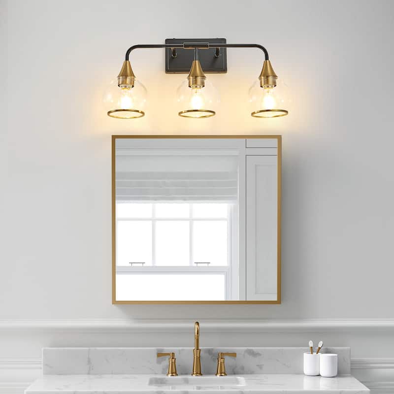 23" 3-Light Vanity Wall Sconce with Clear Glass Shades, Industrial Wall Mounted Lamp for Mirror, Vanity(Bulb Not Included)