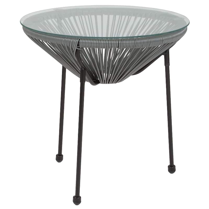 Rattan Table with Glass Top - 19.75"W x 19.75"D x 19.25"H - 19.75"W x 19.75"D x 19.25"H - Grey