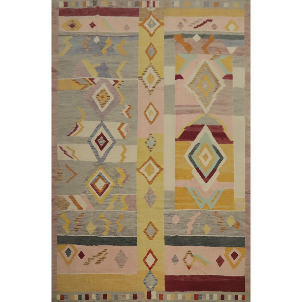 Hand Woven Oriental 100% Wool Carpet Southwestern Tribal Greys & Charcoal Kilim Area Rug - 12' 10'' X 10' 2''