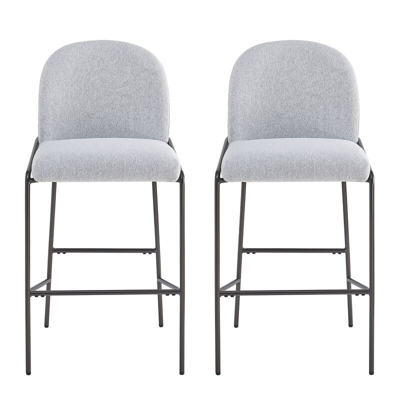 Indoor Metal Upholstered Barstool, Antique Bronze Finish Frame with Fabric, Set of 2