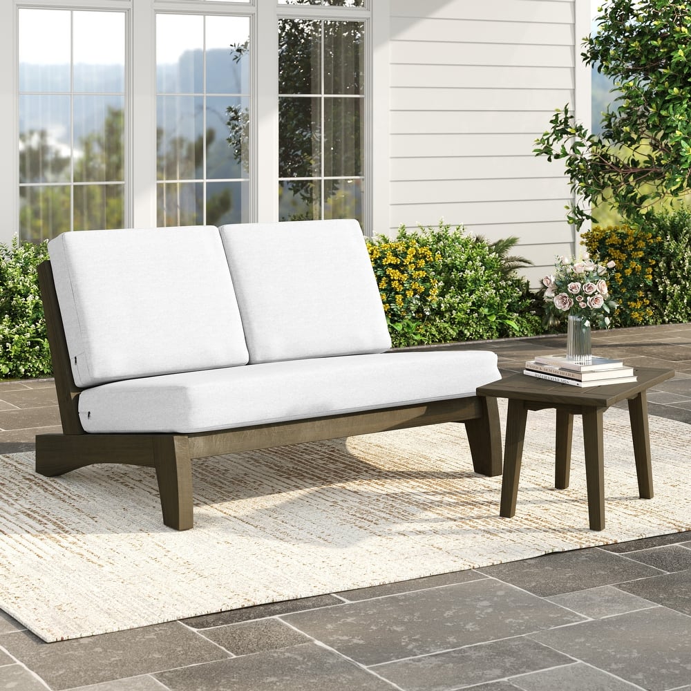Outdoor Wood Cushion Loveseat with Side Table